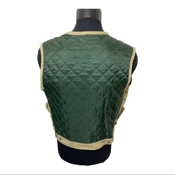 Vintage Hudson Bay Vest linen blend Quilted Tan Green Sz S/M Fishing Hiking - Picture 4 of 14